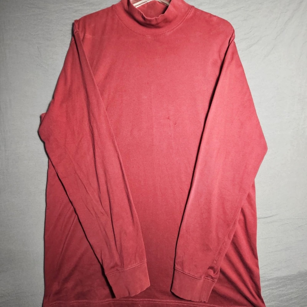 LL Bean Mens Mock Turtleneck L Tall Brick Red 100% Cotton Long Sleeve Shirt